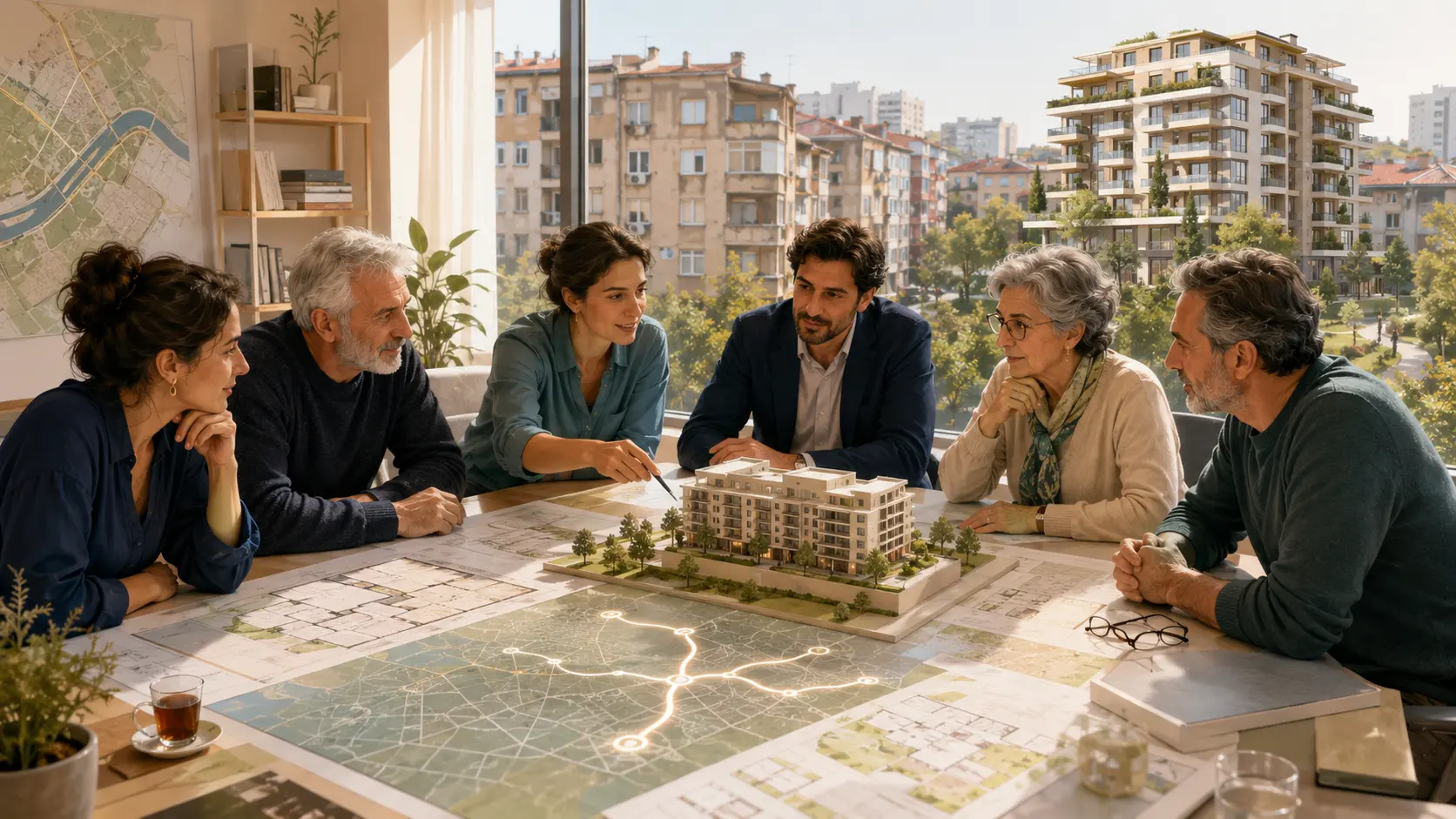 Kat maliklerinin kentsel dönüşüm projesini bina modeli ve planlar üzerinden birlikte değerlendirmesi